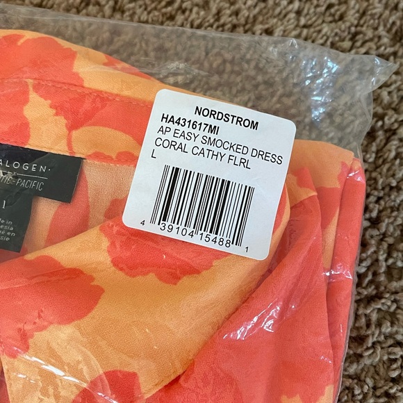 Halogen Orange Pink Floral Smocked Utility Cathy Short Casual Dress - Picture 4 of 5